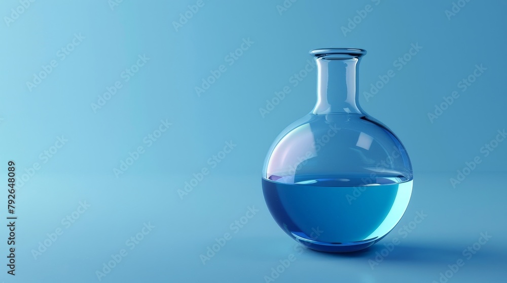 Poster an erlenmeyer conical flask with solution in a chemistry laboratory.