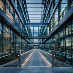 Obraz premium Long exposure shot of modern office lobby with business people Generative AI