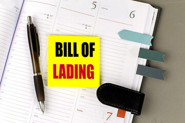 BILL OF LADING text sticky on dairy on gray background