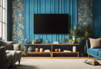 living room wall blue interior design background The pattern