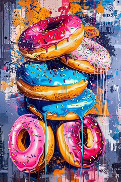 Colorful Graffiti Donuts Melting Chocolate Toppings