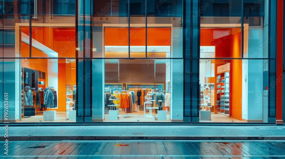 Poster a store front with a window display of clothes