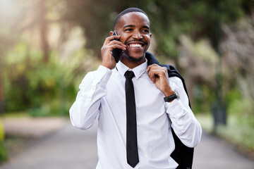 Businessman, phone call and talking in city with conversation, networking and contact for...
