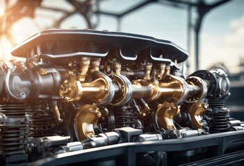 'illustration 3d motor pistons engine crankshaft parts oil splash machine metal car background esel...