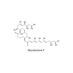Mycolactone F skeletal structure diagram.macrolide toxin compound molecule scientific illustration on white background.