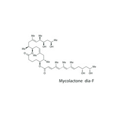 Mycolactone dia-F skeletal structure diagram.macrolide toxin compound molecule scientific illustration on white background.