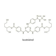 Iscotrizinol flat skeletal molecular structure used as Sunscreen. Vector illustration scientific diagram.