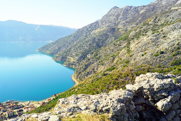 Landscape from the ruins on the Gradine hill, located above the Montenegrin city of Risan - a view...