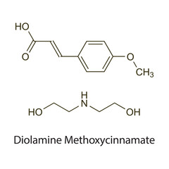 Diolamine Methoxycinnamate flat skeletal molecular structure used as Sunscreen. Vector illustration scientific diagram.
