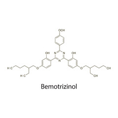 Bemotrizinol flat skeletal molecular structure used as Sunscreen. Vector illustration scientific diagram.