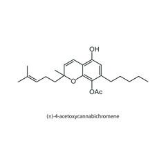 (±)-4-acetoxycannabichromene skeletal structure diagram. compound molecule scientific illustration on white background.