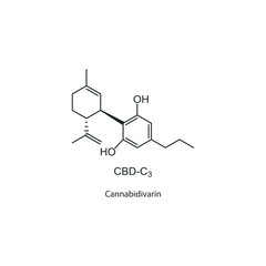 Cannabidivarin skeletal structure diagram. compound molecule scientific illustration on white background.