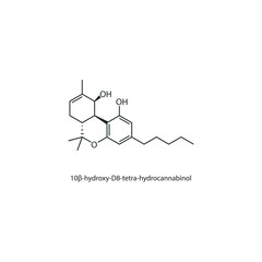 10β-hydroxy-D8 -tetrahydrocannabinol skeletal structure diagram. compound molecule scientific illustration on white background.
