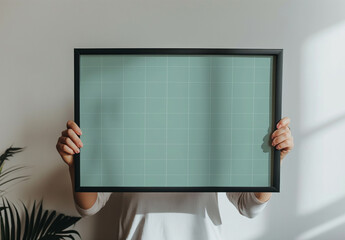 Female Holding Black Frame Mockup With Generative ai - obrazy, fototapety, plakaty