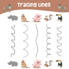 Tracing lines activity for children. Tracing worksheet for kids. Educational printable worksheet. Printable activity page for kids. Learning Game. Vector file.