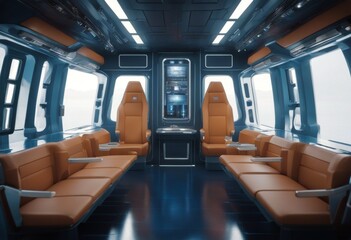 Obraz premium empty window rendering 3D blue interior Spaceship elements