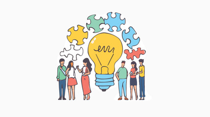 Vector illustration of people with lightbulb puzzle 