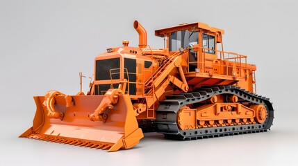 Detailed miniature model of an orange bulldozer on a light background, perfect for construction concepts. High-quality crafting and design. AI