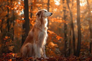 Majestic Borzoi Sitting Gracefully in Lush Forest Setting