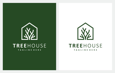 Home House Root Garden Farm logo design linear style vector illustration