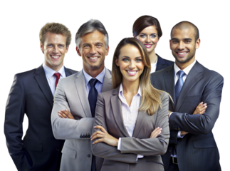 Professional team of five smiling business executives