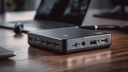 **A compact and portable USB-C docking station, showcasing its connectivity options