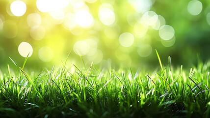 Obraz premium Juicy spring green grass in the sunlight close-up