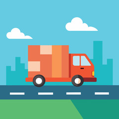Fototapeta premium Cargo Truck in Transit, illustration, delivery, courier
