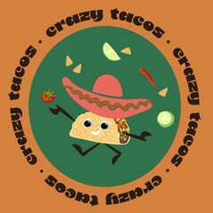 Mexican food poster design with vector taco character.