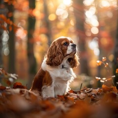 "Graceful Cavalier King Charles Spaniel sitting peacefully in the sun"