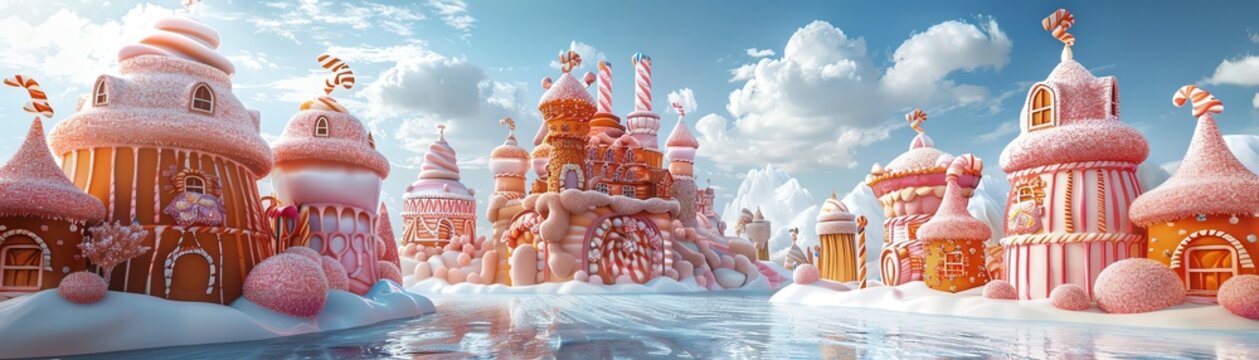 A candy castle with walls made of sweets and a moat of chocolate