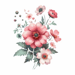 Beautiful flower watercolor vector illustration isolated on transparent background	
