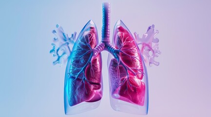 3d render of the lung with red highlights and blue - obrazy, fototapety, plakaty