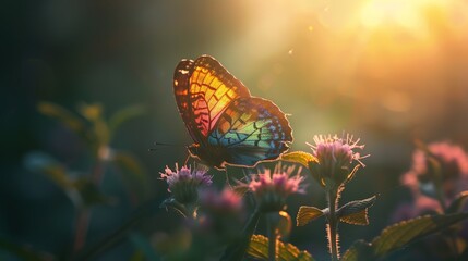 A colorful butterfly is perched on a flower