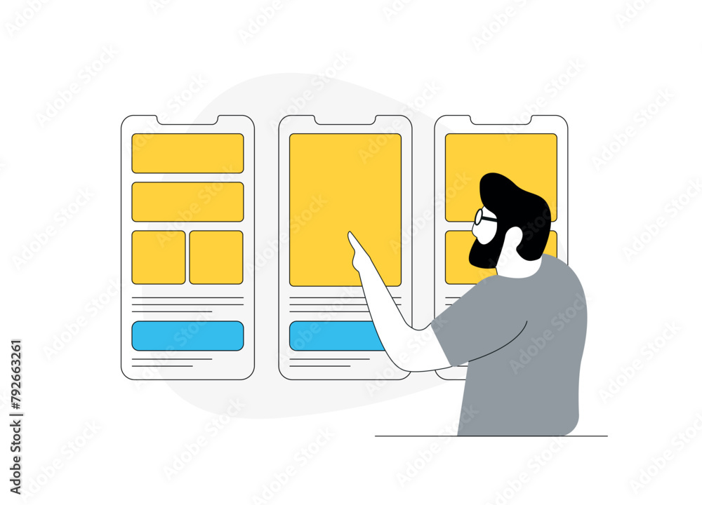 Poster ux research process. mobile app development with user experience analysis, design thinking and user 