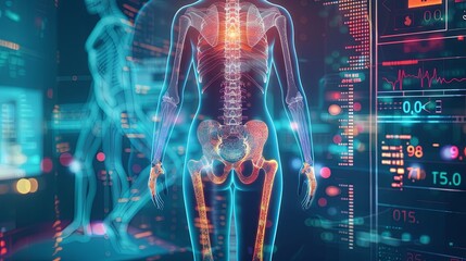 Advanced medical visualization showcasing human anatomy and technology interface - obrazy, fototapety, plakaty