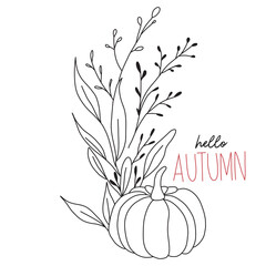 pumpkin and flowers, hello autumn writting - 792665071