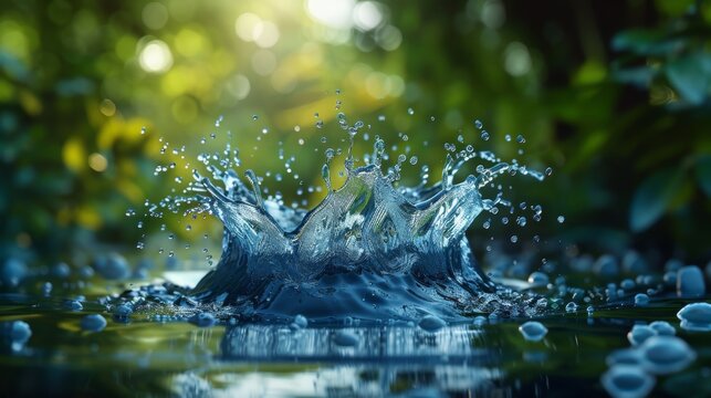 Dynamic water splash in nature setting symbolizing purity and the essence of environmental care