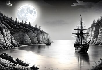 Sketch lines a highly realistic 8k full moon illum - obrazy, fototapety, plakaty