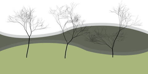 Vector trees on a spring background. Three black vector trees on a spring background. Graphic illustration of 3 contour tree eps 10