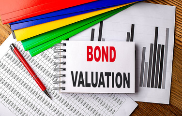 BOND VALUATION text on notebook with folder on chart