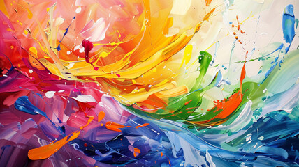Vibrant oil paint splashes intertwining in a dance of colors in high resolution