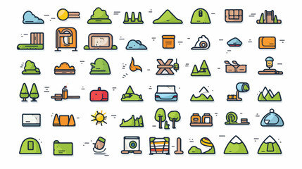 Summer outdoor camping thin line web icons set. 2d
