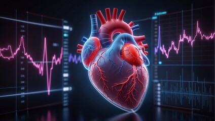  model of human heart on digital background - 792669255