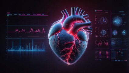  model of human heart on digital background - 792670200
