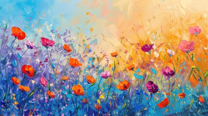 Obraz na płótnie Canvas Whimsical Wildflower Symphony in Vibrant Brush Strokes - Generative AI