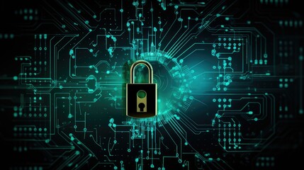 Digital lock and key symbols symbolizing internet security and encryption