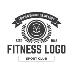 Vector barbell Plate logo design isolated on white background.