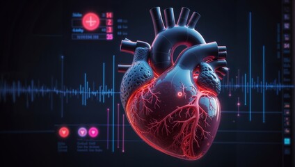  model of human heart on digital background - 792672693