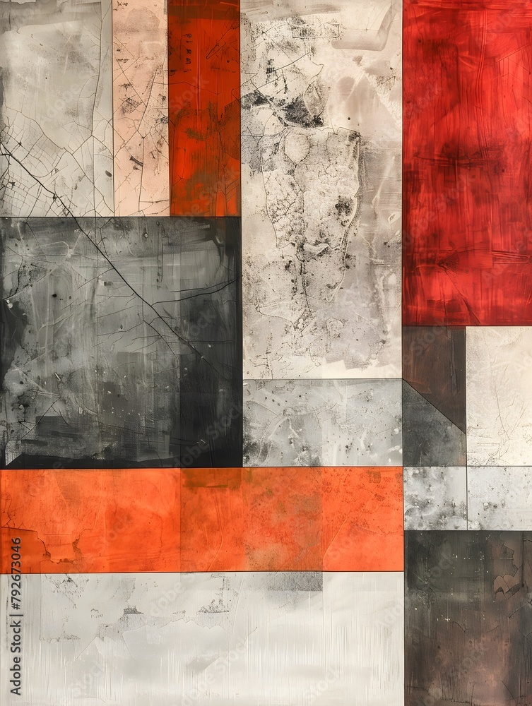 Poster abstract geometric shapes in various colors, moder backdrop, shapes look like they are overlaid on t